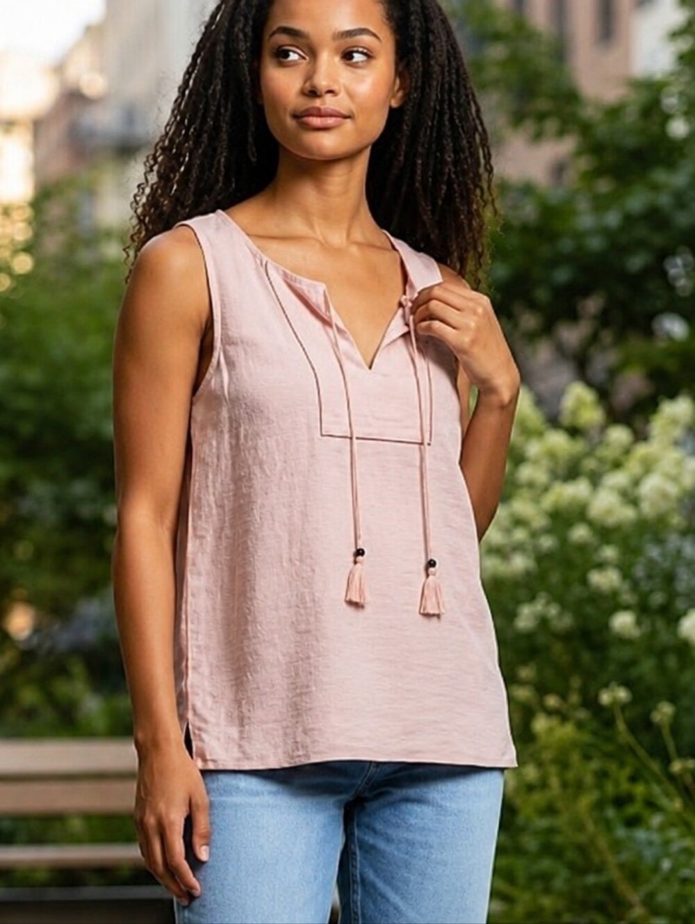 Ellen Tracy | Linen Blend Sleeveless Blush Top, Ptp 25"